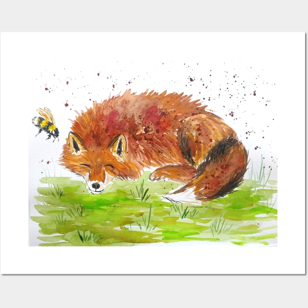 Sleeping Fox and a Bumble bee Wall Art by Casimirasquirkyart